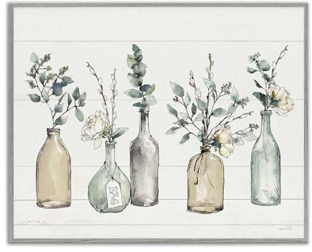 Stupell Industries Bottles and Plants Farm Wood Textured, Design by Anne Tavoletti Wall Art, 11 x 14, Multi-Color for Living Room