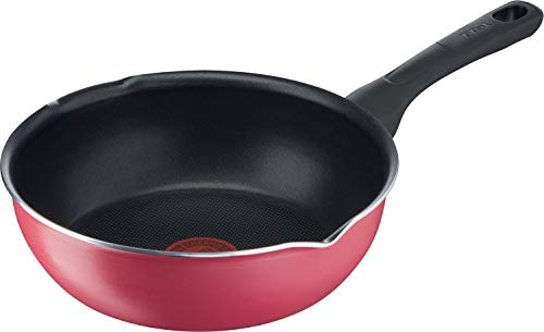 Tefal B55975 Poêle à frire profonde de 22 cm avec bec verseur, compatible avec les cuisinières à gaz, rouge canneberge, multi-poêle, antiadhésive, rouge