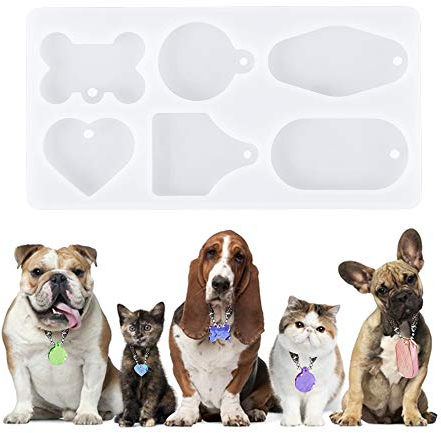 Nifocc DIY Hundemarke Schlüsselbund Silikonform Herzförmige Harz Epoxidform Oval Anhänger Harzformen mit Löchern für DIY Schmuck Basteln Handwerk - 6 Formen 1 STK