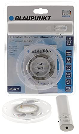 Blaupunkt 1M Set - für Unterbeleuchtung Display Beleuchtung Hintergrundbeleuchtung Arrangement von Schränken Kästen Garderoben, Tresen, Türen, Treppen, mit Bewegungsmelder PiR - 4xAAA DIY - Flexibel