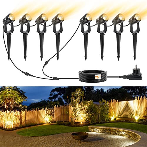 APONUO LED Gartenbeleuchtung, Außenleuchten Netzbetriebene 29m 27V Niederspannungs-Pfad Strahler mit Adapter IP67 Wasserdicht für Garten Hof Terrasse Bäume Rasen(Warmweiß, 8er Pack)