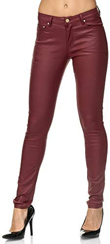 Elara Damen Hose Kunstleder Push Up Effekt Chunkyrayan E621-2 Red-50 (5XL)