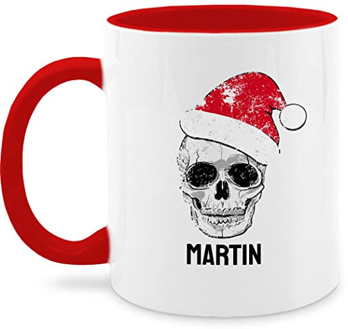 Tasse Tassen 325ml - Weihnachten Weihnachtstasse - Vintage Totenkopf mit Weihnachtsmütze - 325 ml - Rot - weihnachtstassen personalisierte christmas totenköpfe name weihnachtsmotiven 2023