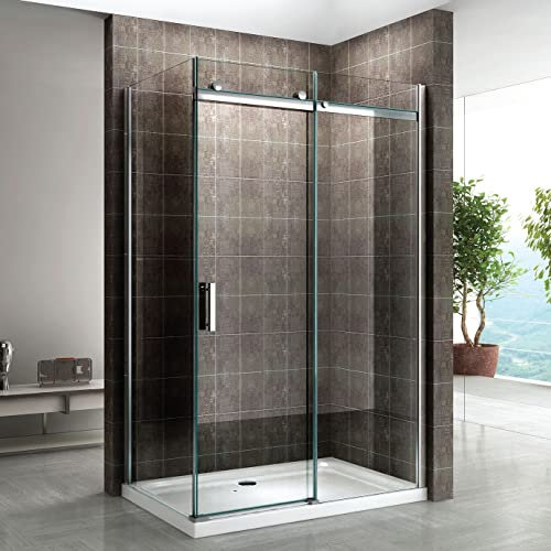 ALIXA Cabine de douche H 200 cm porte coulissante en verre 8 mm transparent 90 x 140 cm (porte 140)