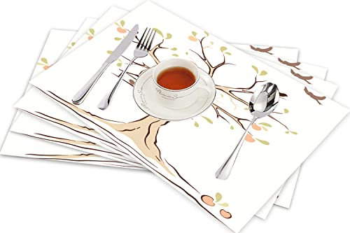 Tischsets für Esszimmer Küche Tisch 4er Set,Baum des Lebens, Illustration eines Reifen Apfelbaums mit Fying,Hitzebeständig Tischmatte Home Dekoration Abwaschbar Platzset