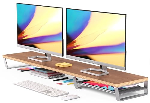 HumanCentric Holz Monitorständer Riser Schreibtischregal, Premium Schwarz Walnuss Schreibtischerhöhung, Langer Computer Monitorständer für Schreibtisch, Dual Monitor Riser Ständer für Schreibtisch