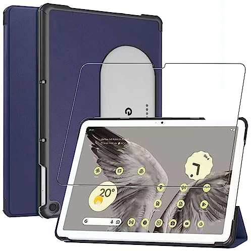 ebestStar - Hülle für Google Pixel Tablet, Slim Smart Cover (Ultra Dünn), Schutzhülle Etui, Ständer Case Cover, Dunkelblau + Panzer Schutz Glas