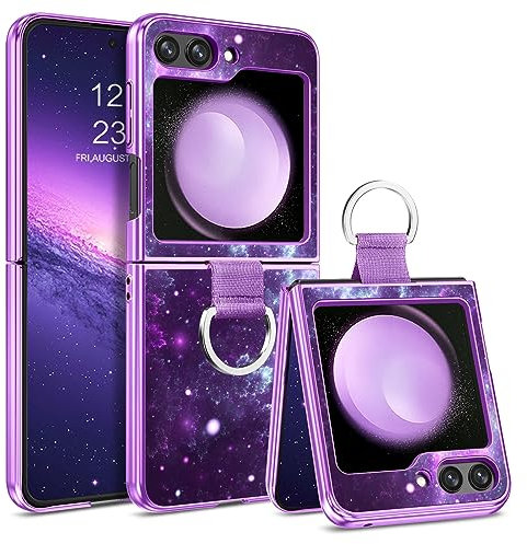 YINLAI Samsung Galaxy Z Flip 5 Case Glow in The Dark Slim Fit Shockproof Protective Hybrid Hard PC Soft TPU Bumper Phone Cover for Samsung Galaxy Z Flip 5 5G,Purple Nebula