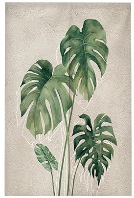 Surwin Noren Giapponese Tenda da Porta in Lino, Fiori Verdi Giapponese Noren Divisorie Lunga Tappezzeria per Finestra Cucina Ristorante Negozio Doorway Decorazione (90x200cm,Foglia)