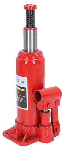 Cric-Bouteille Hydraulique de Voiture 6T Bouteille Hydraulique pour Cric 6 Tonnes Couleur Rouge Position Basse Verticale Manivelle Stage Serrat Acier Type Court Crics-bouteilles