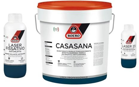 PELLECCHIA 1969 | Boero KIT CASASANA 5 LT - ANTIMUFFA ANTICONDENSA TERMOISOLANTE FONOASSORBENTE + LASER 23 1LT + LASER FISSATIVO 1LT
