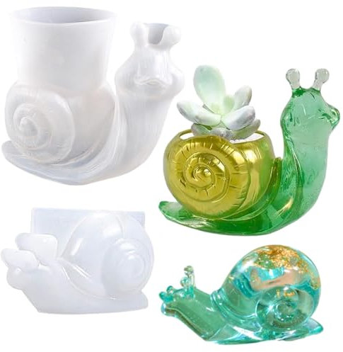 Paotxpum 2 PCS Snail Silicone Molds 3D Large Flower Pot Vase Resin Molds Animal Silicone Molds for Epoxy Resin Cute Snail Epoxy Molds Animal Flower Pot Silicone Mold for Resin Casting, DIY Craft