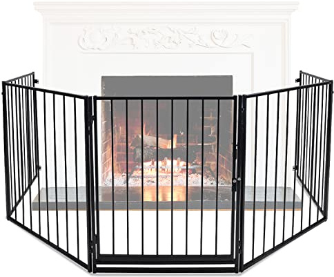 Ollewiellan Kaminschutzgitter 304cm,Kinderschutzgitter Absperrgitter Ofenschutzgitter, Metall Schutzgitter für Kinder Baby, Türgitter für Kinder-Sicherung 5-teilig Elemente (je 60 x 76 cm) Schwarz