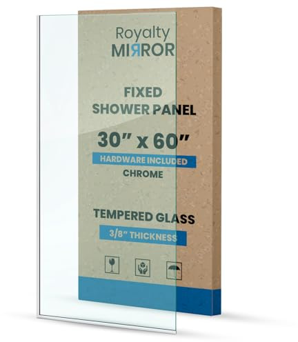 Royalty - Mampara de ducha fija, 30 x 60 pulgadas, sin marco, panel de vidrio templado transparente de 3/8 pulgadas con accesorios, protector de vidrio fácil de limpiar, diseño minimalista moderno