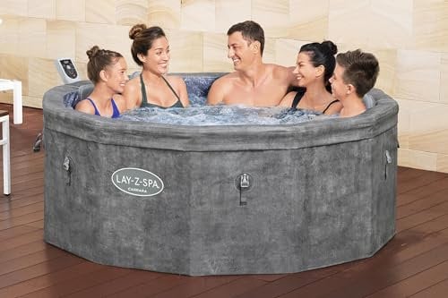 Bestway® Lay-Z-SPA® Energiespar-Whirlpool mit Schaumstoffpaneelen Carrara AirJet™ mit App-Steuerung + integrierter UltraFit™ -Pumpeneinheit, für 6 Personen Ø 170 x 65 cm, Dunkle Alabaster-Optik