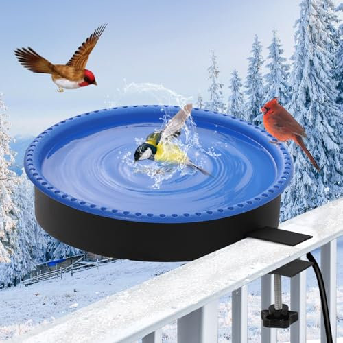 Yiabivo Beheizte Vogeltränke, 75 W, Vogeltränken-Heizung mit thermostatisch gesteuerter, beheizter Vogeltränke für Deckgeländer für alle Jahreszeiten, Outdoor, Garten, Hof, Terrasse, Rasen (blau)