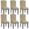 Yaheetech Lot de 6 Chaises de Salle à Manger en Tissu Effet Lin Design Classique Boutonné Ensemble de Chaises de Cuisine Rembourrées avec Pieds en Bois Massif Garniture Clou Dorés Kaki