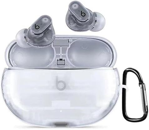 YAODLE Compatible for Beats Studio Buds Case, Silicone Shockproof Protective Cover with Carabiner(Transparent)