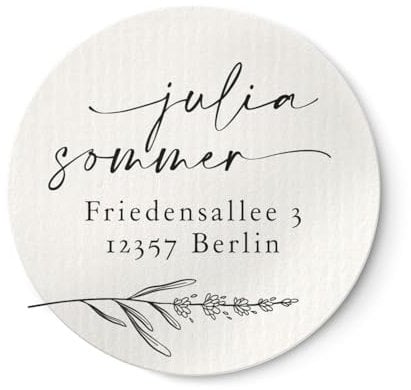 Personalisierte Adressaufkleber mit Lavendelzweig | 4cm Runde wischfeste Etiketten 24 Stück mit Wunschtext | ideal für Einladungskarten Umschläge Briefpost Geschenke NORDEULE (Natur)