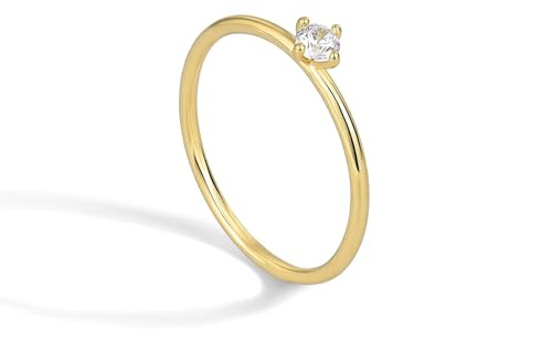 KnSam 14K Au585 Gold Hochzeitsring Echtes, Solitär Klassiker 4 Klaue Eheringe mit Moissanit (Rundschliff Weiß), Diamantring Gelbgold 585, Gr.48 (15.3)