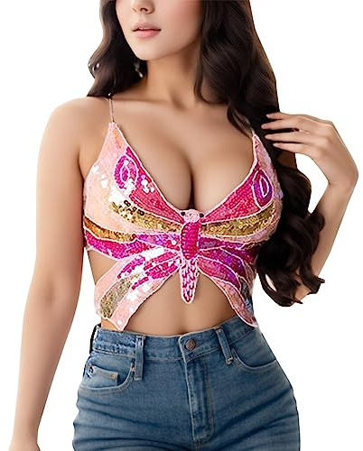 Top de Bailarina con Lentejuelas y Vendaje para Mujer Sujeción Ajustable y Crop Tank