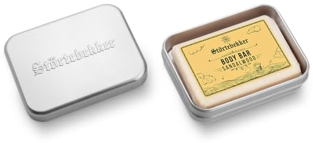 Störtebekker® Premium Festes Duschgel (Sandelholz) & Seifendosen Set - Body Bar mit Shea Butter - feste Duschseife + Seifendose Aluminium im Set für die Duschpflege - Handgefertigt in Seifenmanufaktur