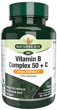 Natures Aid Vitamin B Complex 50 + C - High Strength B Vitamins with Vitamin C - Supports Energy, Nervous System & Immunity, Reduce Tiredness and Fatigue - Vegan, Gluten Free, Non-GMO - 90 Tablets