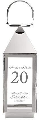 Casa Vivente Edelstahl-Laterne mit Gravur, Personalisiert mit Namen, Datum, Straße und Hausnummer, Dekoration, Windlicht als Hochzeitsgeschenk