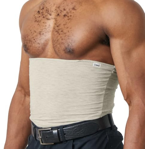 CHARM Thermal Belly Band Haramaki - Stomach Warmer for Men & Women Elastic Band Core Maternal Belt Period Pain Kidney Light Greige