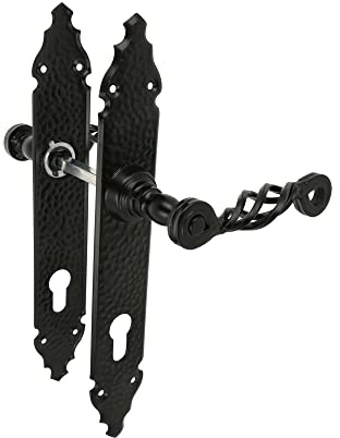 Amig - Poignée De Porte | Plaque Martelée | 280 x 45 mm | Trou De Serrure À 90 mm | Idéal Pour Augmenter L'Intimité Dans Une Pièce | Plaque En Acier Et Poignée En Zamak Noir