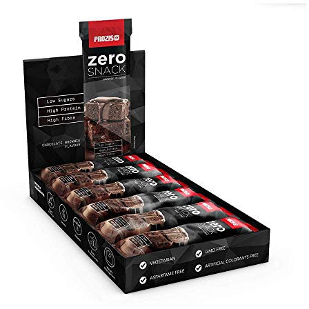 Prozis Zero Snack Barra Rico En Proteína y Bajo en Hidratos de Carbono y Azúcares, Brownie de Chocolate - 12 x 35 g
