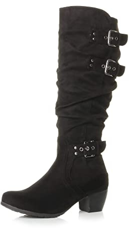 AJVANI mid block cuban heel western ruched slouch calf boots size 3 36