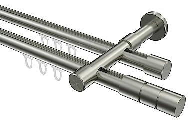 Interdeco Innenlauf Gardinenstange Edelstahl-Optik zweiläufig 20 mm Ø Prestige Elanto, 280 cm