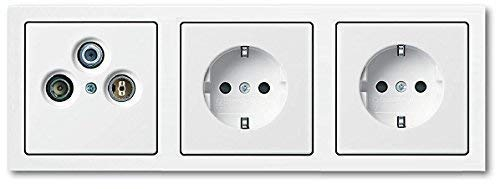 BUSCH JÄGER Komplettset/Antennensteckdosen-Einsatz Radio/TV/SAT (**) WISI + 3fach Rahmen und Abdeckung inkl. 2 x Steckdosen 20 EUC-84 Future Linear Studioweiß