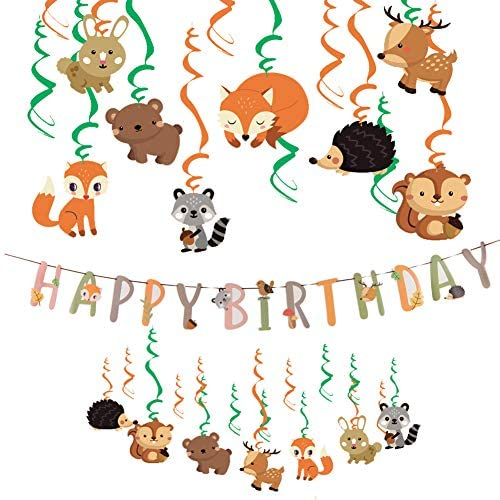 EASY JOY Tiere Geburtstag Dekoration Geburtstagsgirlande Folie Spiralen Wald Party Kindergeburtstag Deko