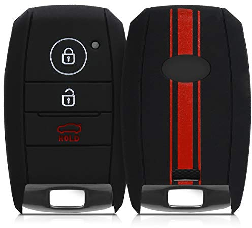 kwmobile Autoschlüssel Hülle kompatibel mit Kia 3-Tasten Smartkey Autoschlüssel Hülle - Schlüsselhülle Rallystreifen Sidelines Rot Schwarz