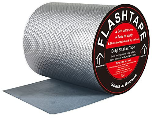 fowong Waterproof Tape, 150mm (W) x 5M (L) Waterproof Tape for Outdoor Use, Butyl Tape for Boat and Pipe Sealing, Aluminum Foil Tape for Roof Leaks, Air Ducts, Hvac Systems, Bathroom