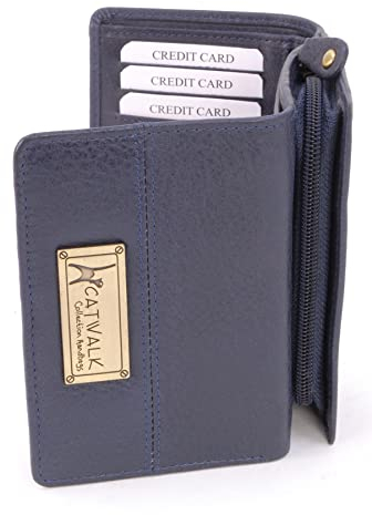 Catwalk Collection Handbags - Portefeuille Femme Cuir - Porte Monnaie Moyen - Porte Carte 8 Emplacements pour Cartes - RFID - Victoria - Bleu