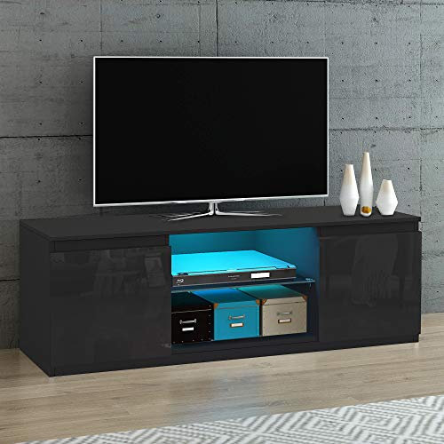 Two Door Side Table 120cm TV Cabinets LED Lighted TV Stand Sideboard (Black)