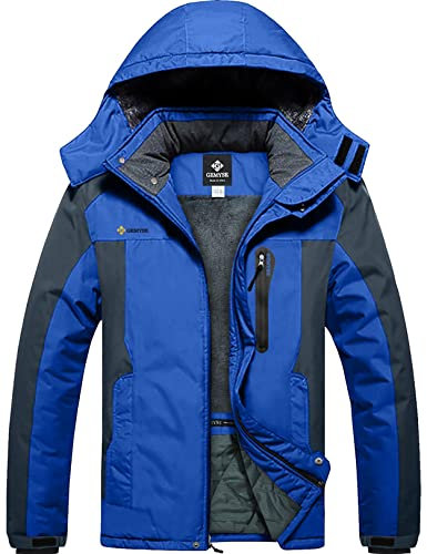 GEMYSE Herren Wasserdichte Berg-Skijacke Winddichte Fleece Outdoor-Winterjacke mit Kapuze (Himmelblau Grau,L)
