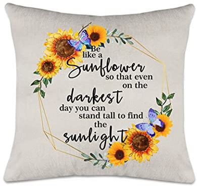 Axmosto Inspirational Sunflower Cushion Cover, Be Like a Sunflower Stand Tall Find The Sunlight, Motivational Home Office Decor, Birthday Graduation, Novelty Gifts for Women Girls