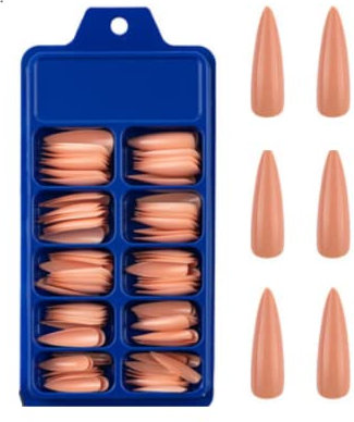 Lot de 100 faux ongles naturels - 10 tailles - Mat - Couverture complète - Pour ongles longs et pointus - Pour manucure - Couleur : saumon