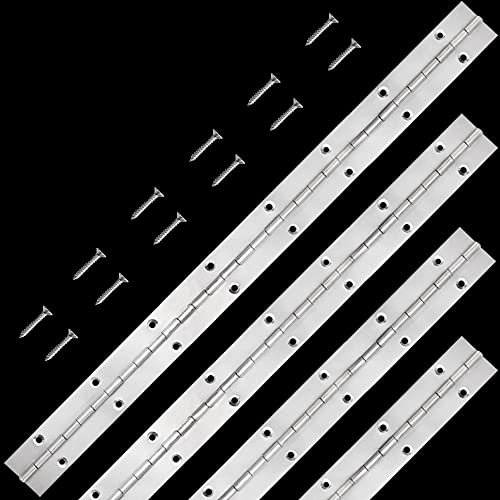 FVSEC 4 Pack 16 Inch Piano Hinge, Heavy Duty Continuous Hinge with Holes for Cabinets Boat Marine Door, 304 Stainless Steel 0.04 Leaf Thickness 1.2'' Open Width …