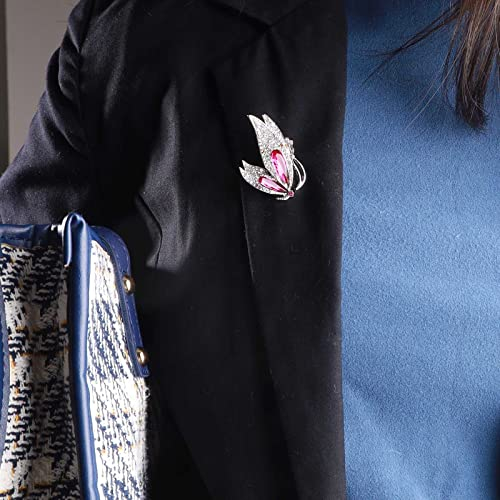 TseenYi Schmetterling Brosche Pins Boho Kristall Strass Schmetterling Pins Mode Strickjacke Clip Revers Clip Shirt Clip Schmuck Für Frauen Und Mädchen Hochzeit(Silber)