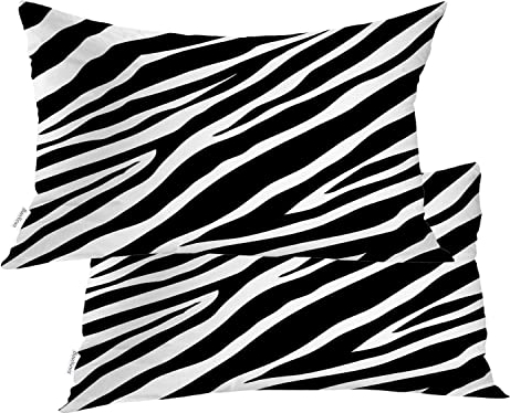 BaoNews Animal Throw Cushion Covers, Black White Zebra Wild Animal Stripe Pillow Covers Lumbar 30X50 cm Cotton Decorative Pillow Case for Sofa Couch Bed