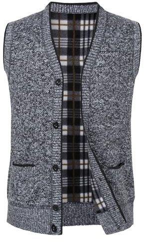 Yukirtiq Gilet Fatti a Maglia da Uomo Cardigans Giacca in Maglia Pullover Senza Maniche Cardigan Maglione Gilet in Pile Smanicata con Bottone, Grigio Scuro, XXL