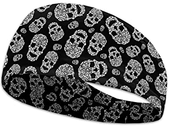 Kuiaobaty Stirnband mit Totenkopf-Muster für Damen – Herren, Sport, Gothic, Totenkopf, Bandana, Turban, Workout, abstraktes Skelett-Schweißband, Schwarz