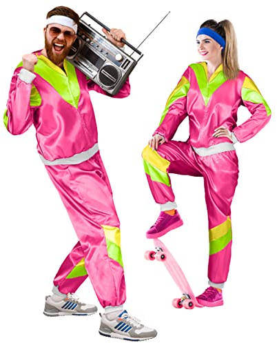 Premium 80er & 90er Jahre Retro Trainingsanzug I Assianzug I Kostüm I Gangster I Prolet I Bad Taste I Assi I Herren I Damen I Motto I Karneval I Fasching (Pink I Grün I Gelb, XL)