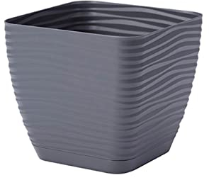 Acan Tradineur - Maceta Cuadrada con Plato - Diseño Sahara (15 cm) - Fabricado en plástico - Ideal para jardín Exterior, terraza o balcón - Color Antracita