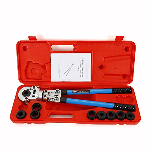 Presszange V-Kontur & TH-Kontur Rohrpresszange Set, 12mm-28mm Crimpzange Kupferrohr Pressfittinge Preßzange Presswerkzeug mit 360° Drehbarem Kopf